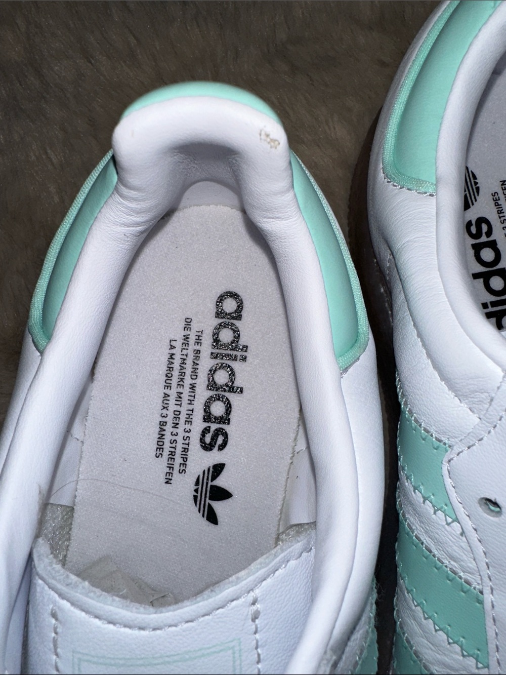 adidas White Sneakers with Mint Green Stripes and Gum Sole - Picture 5 of 14